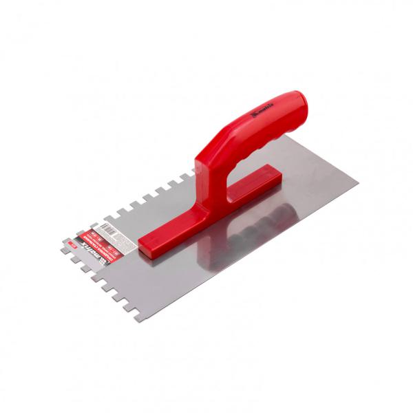 Гладилка стальная, 280 x 130 мм,зуб 8 x 8 мм, зеркальная полировка, пластмастмассовая ручка, Matrix 86778